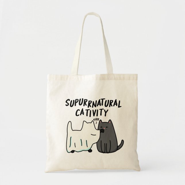 Su-purr-natural Kativitet Rolig Katt Puns  Tygkasse (Framsidan)