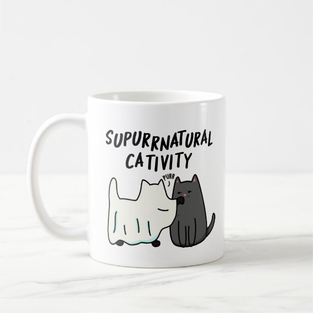 Su-purr-natural Kattaktivitet Rollig Katt Puns  Kaffemugg (Vänster)
