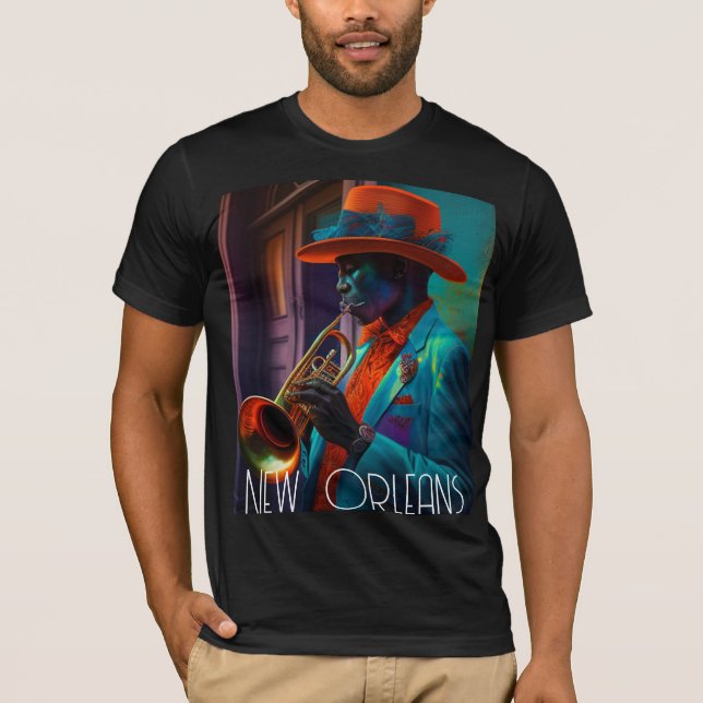 Suave New Orleans Jazz Trumpet Player in NOLA T Shirt (Framsida)