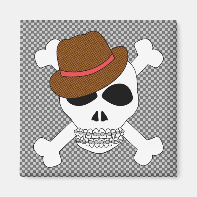 Suave Skull Crossbone with Fedora Magnet (Framsidan)