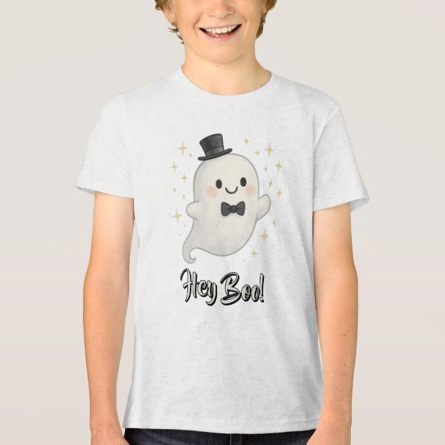 Suave tecknad Hej Boo spökhalloween T Shirt (Framsida)