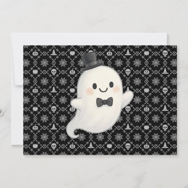 Suave tecknad spökhalloween inbjudningar (Framsida)