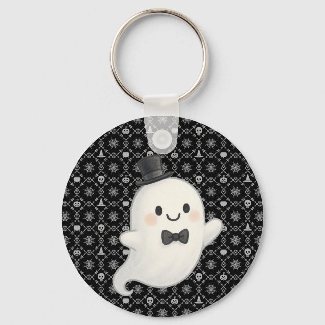Suave tecknad spökhalloween nyckelring (Framsida)