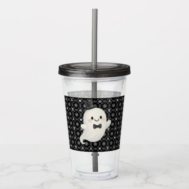 Suave tecknad spökhalloween take away mugg (Framsida)