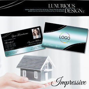 Sub Black Teal Curved Decor Linjer Logotyp Photo Visitkort