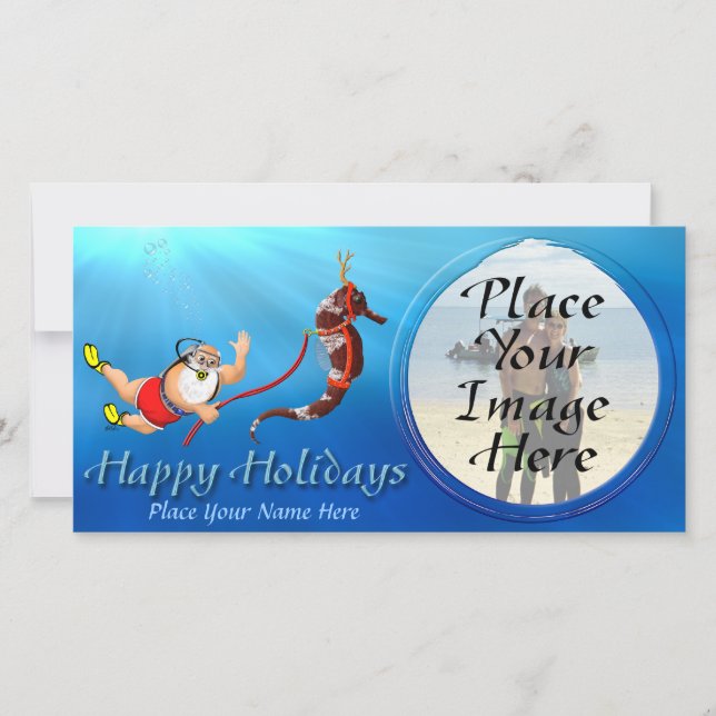 Suba Diving Santa and Seahorse Photo Card Julkort (Framsida)