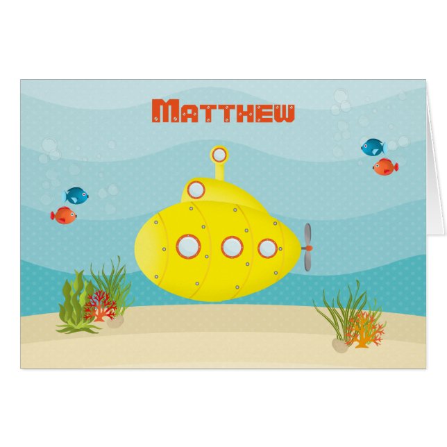 Subåt för djuphavs-Gult Hälsningskort (Framsidan Horizontal)