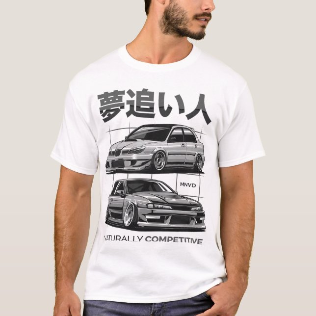Subie mot Silvia Automotive Car Illustration T Shirt (Framsida)