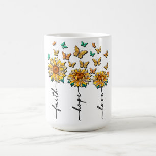 Sublicering av inspirationerande solrosor/fjäril kaffemugg