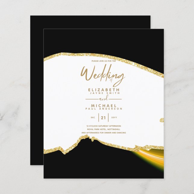 Sublicme Black Guld White Wedding-inbjudningar (Fram/baksida)