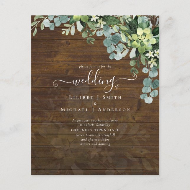 Sublime Dusty Blue GREENERY Eucalyptus BRÖLLOP Flygblad (Framsidan)