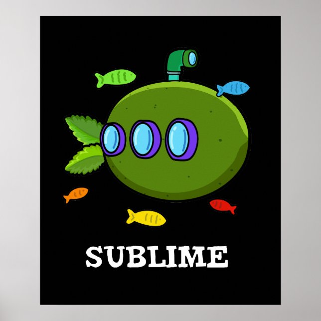 Sublime Funny Submarine Fruit Lime Pun Mörk BG Poster (Framsidan)