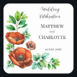 Sublime Watercolor Red Poppies i Vintage Stil Fyrkantigt Klistermärke<br><div class="desc">Sublime Watercolor Red Poppies i Vintage Stil är en design skapat i grafik och vattenfärg. Det är lämpligt för dem som kärlek djärva färgad poppies och blommor.</div>