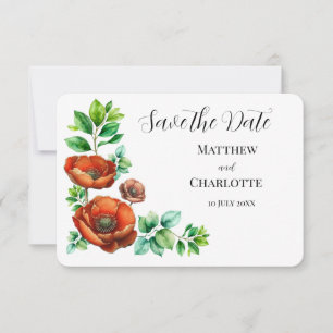 Sublime Watercolor Red Poppies i Vintage Stil Spara Datumet
