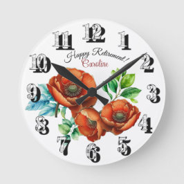 Sublime Watercolor Red Poppies Lycklig Pension Rund Klocka