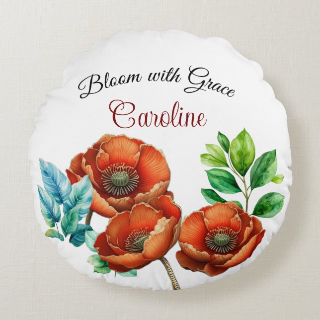 Sublime Watercolor Red Poppies Lycklig Pension Rund Kudde (Framsidan)