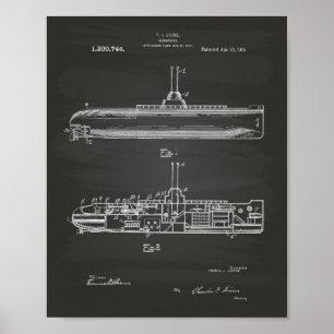 SubMarine 1919 Patent Art Chalkboard Poster