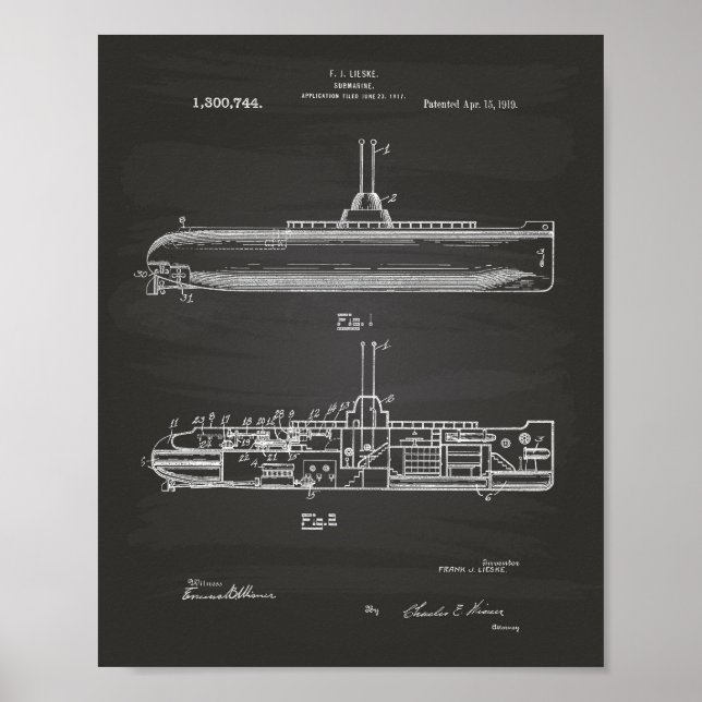 SubMarine 1919 Patent Art Chalkboard Poster (Framsidan)