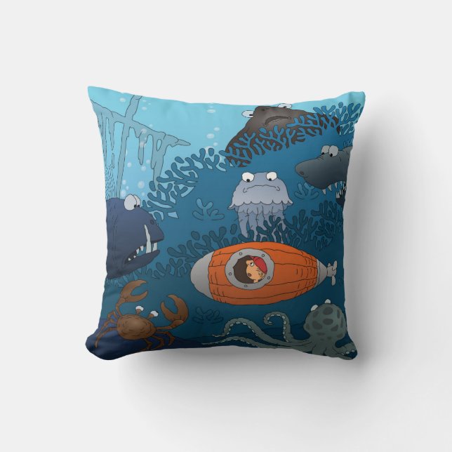 Submarine Boy Tecknad Undersea Animal Monster Kudde (Framsida)