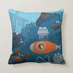 Submarine Boy Tecknad Undersea Animal Monster Kudde