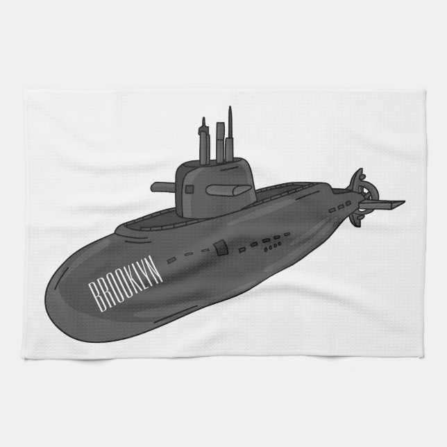 Submarine cartoon illustration  kökshandduk (Horisontell)