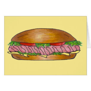 SubMarine Sandwich Ham Cheese Hoagie Sub Grinder Hälsningskort