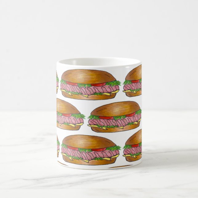SubMarine Sandwich Ham Cheese Hoagie Sub Grinder Kaffemugg (Center)