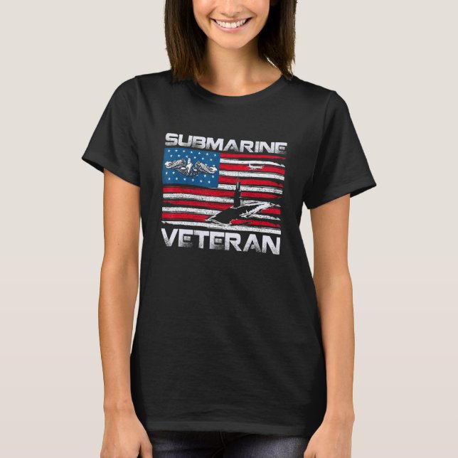 Submarine Veteran Silent Service American Flagga V T Shirt (Framsida)