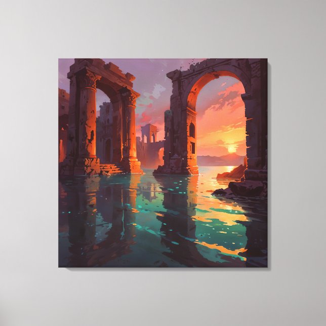 Submerged Ruins - Landscape Illustration Style Canvastryck (Framsida)