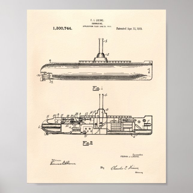Subsea 1919 Patent Art Old Peper Poster (Framsidan)