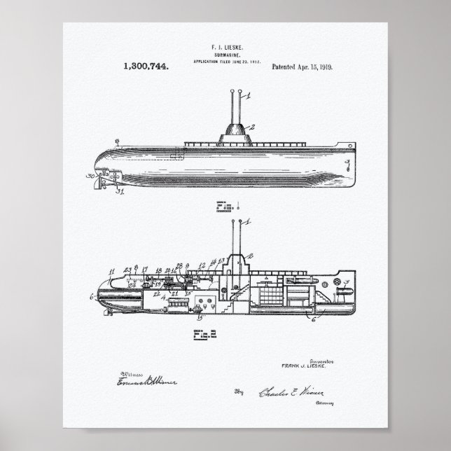 Subsea 1919 Patent Art White Papper Poster (Framsidan)