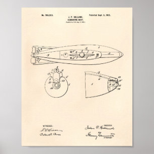 Subsea Boat 1902 Patent Art Old Peper Poster