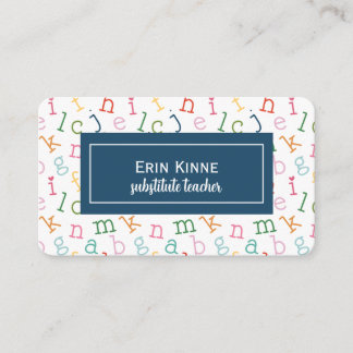 Substitute Teacher Business Calling Card Alphabet Visitkort