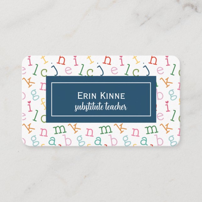 Substitute Teacher Business Calling Card Alphabet Visitkort (Framsida)