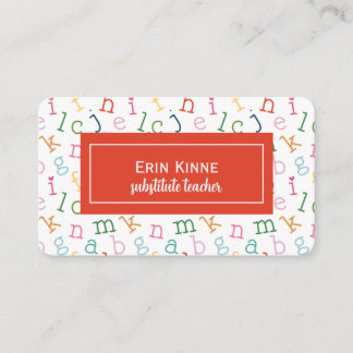 Substitute Teacher Business Calling Card Alphabet Visitkort