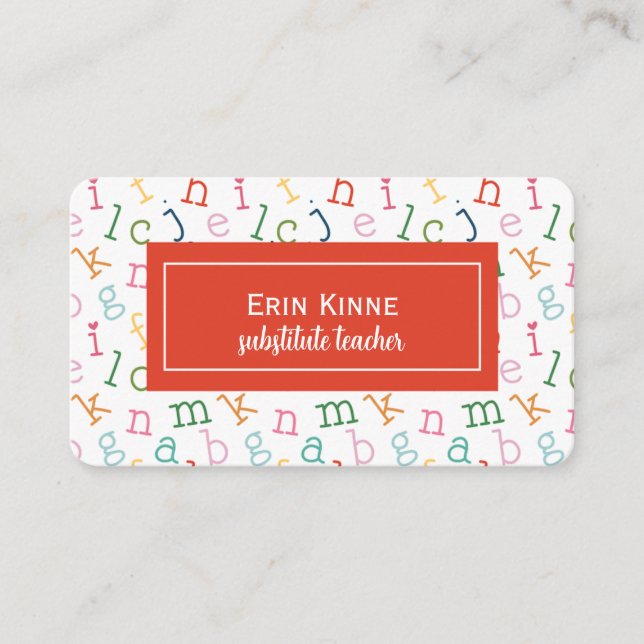 Substitute Teacher Business Calling Card Alphabet Visitkort (Framsida)