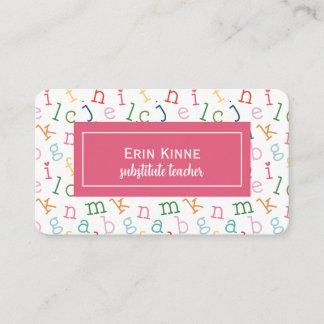 Substitute Teacher Business Calling Card Alphabet Visitkort