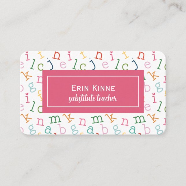 Substitute Teacher Business Calling Card Alphabet Visitkort (Framsida)