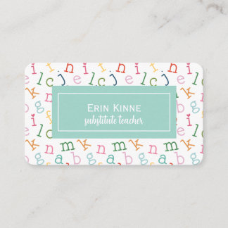 Substitute Teacher Business Calling Card Alphabet Visitkort