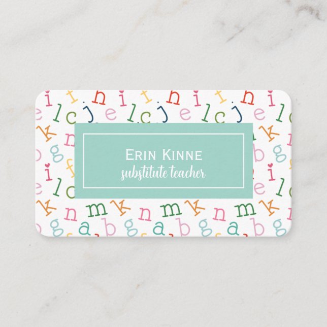 Substitute Teacher Business Calling Card Alphabet Visitkort (Framsida)
