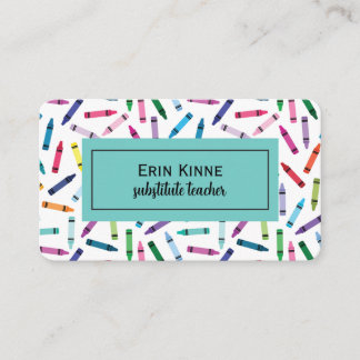 Substitute Teacher Business Calling Cards Crayons  Visitkort
