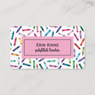 Substitute Teacher Business Calling Cards Crayons  Visitkort
