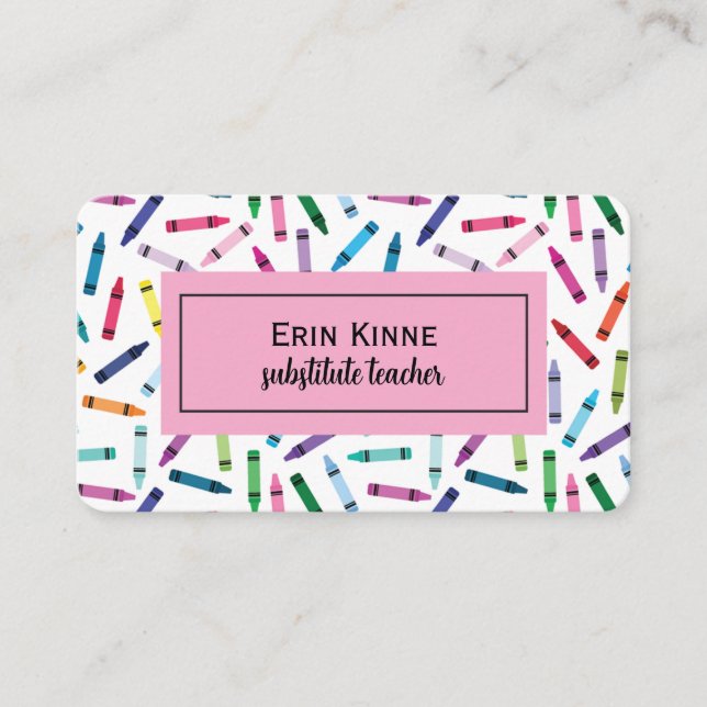 Substitute Teacher Business Calling Cards Crayons  Visitkort (Framsida)