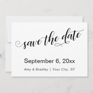 Subtil, chic typografi på vit Save the Date Spara Datumet