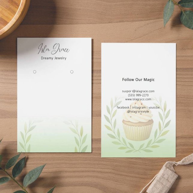 Subtil Pastell Färgad Bladmotiv Cupcake Design Kor Visitkort (Cupcake Foliage Design)