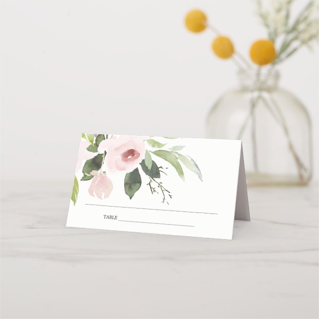 SUBTIL ROSA ROS BLOMSTER BRUDKVÄLL PLACERINGSKORT (Framsida)
