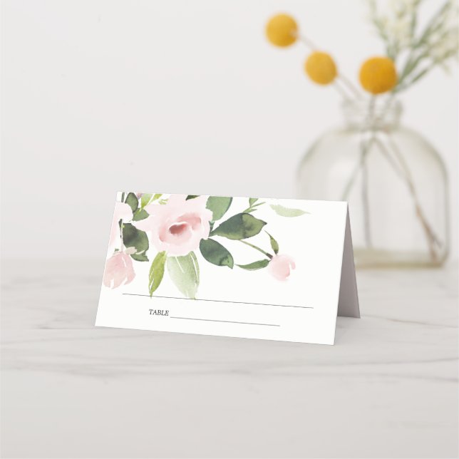 SUBTIL ROSAFÄRGAD ROS FLORAL BRÖLLUPSFIRANDE PLACERINGSKORT (Framsida)