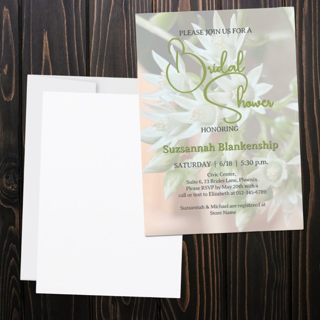 Subtil Succulent Blommig Bakgrund Bröllopsdusch  Inbjudningar (front and back bridal shower template invitation)