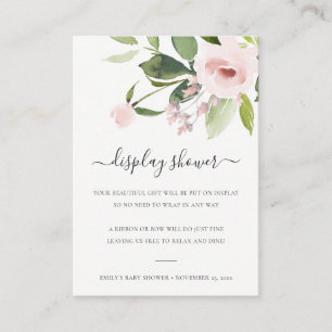 SUBTIL TVÄTTBLUSH ROSA BLOMSTER DISPLAY BABYSHOWER TILLÄGGSKORT