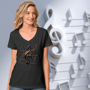 Subtil V-ringad T-shirt med musikdesign